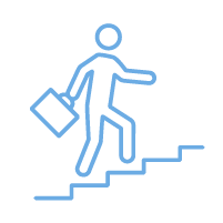 Icon of person walking up stairs with briefcase