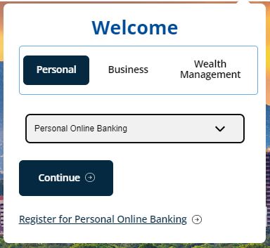 Screenshot of banking login options
