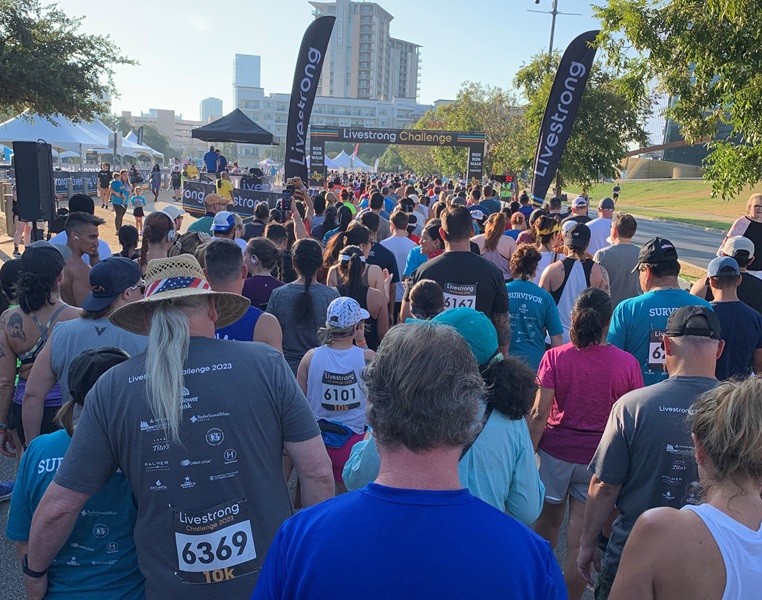 Group of people and Sunflower Bank employees at the LiveStrong Challenge 2024 in Austin