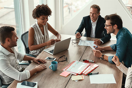 Workers having a meeting
