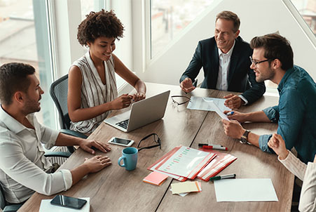 Workers having a meeting