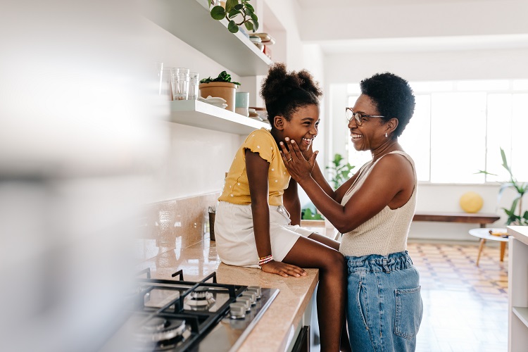 mom and daughter in kitchen